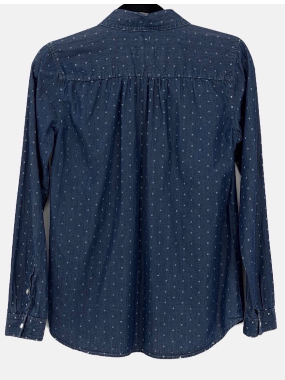 LOFT Softened Chambray Heart Print Button Down Shirt Size Small 100% Cotton - Picture 3 of 12